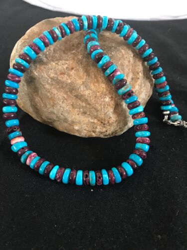 USA Navajo Indian Purple Spiny Oyster Turquoise Bead Sterling Necklace | 20" | 8032