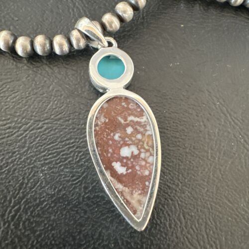 Navajo Wild Horse Blue Kingman Turquoise Necklace | Sterling Silver | SW Pendant | 17319