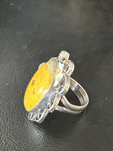 Navajo Yellow Bumble Bee Jasper Ring | Sterling Silver | Sz 9 | Authentic Native American Handmade | 14944