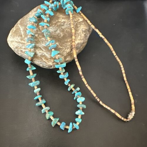 Navajo Kingman Turquoise Shell Necklace | Sterling Silver | 28" | Authentic Native American Handmade | 17400