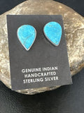 Navajo Blue Kingman Turquoise Post Stud Earrings | Sterling Silver | Authentic Native American Handmade | 17408