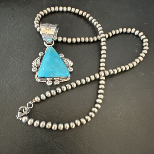 Navajo Sterling Silver Blue Kingman Turquoise Necklace Pendant | Men's Women's | 17478