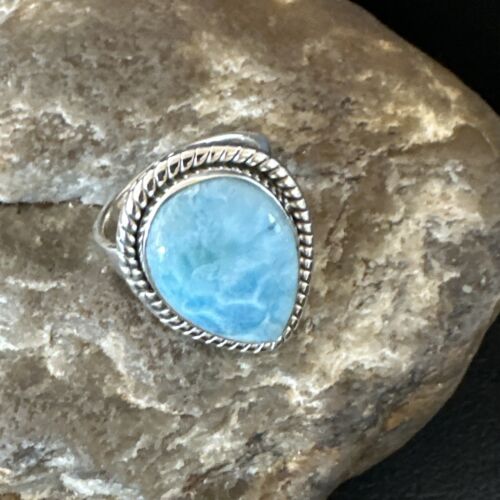 Navajo Blue Larimar Ring | Sterling Silver | Sz 7 | Authentic Native American Handmade | 17657