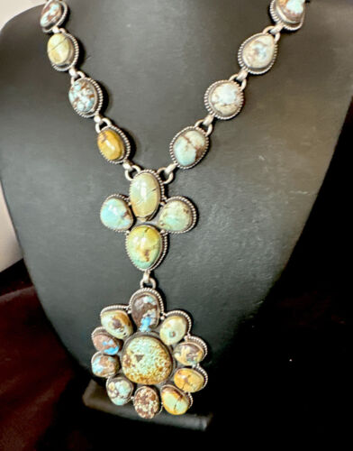 Navajo Blue Golden Hills Turquoise Lariat Necklace Pendant | 25" | Authentic Native American Handmade | 16185