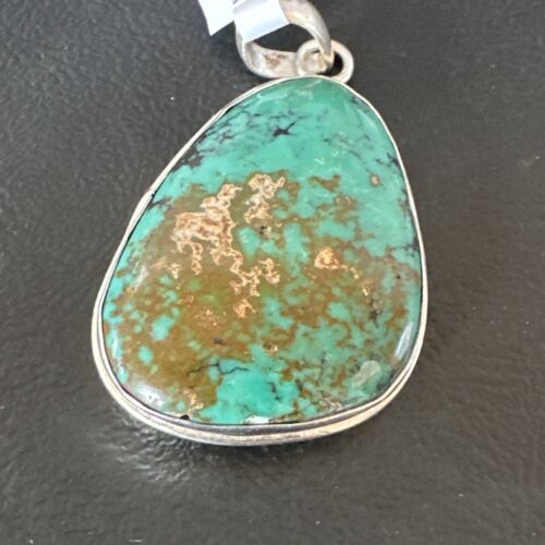 Men's Navajo Blue Spiderweb Turquoise Pendant Necklace | Sterling Silver | Authentic Native American Handmade | 16211
