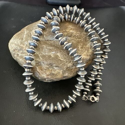 Navajo Pearl Sterling Silver Saucer Bead Necklace | Hand Strung 8mm | 19" | 17436