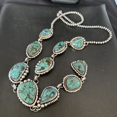 Men's Lariat Blue Spiderweb Turquoise Necklace | Navajo Handmade | 31" | 17453