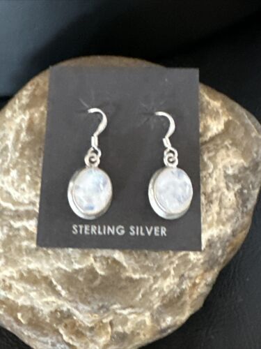 Navajo White Mother of Pearl Dangle Earrings | Sterling Silver | Authentic Native American Handmade | 15308