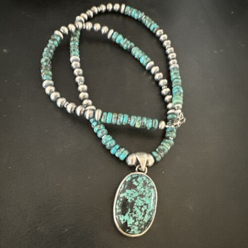 Men's Blue Spiderweb Turquoise Pendant Necklace | Navajo Sterling Silver | Authentic Native American Handmade | 17083