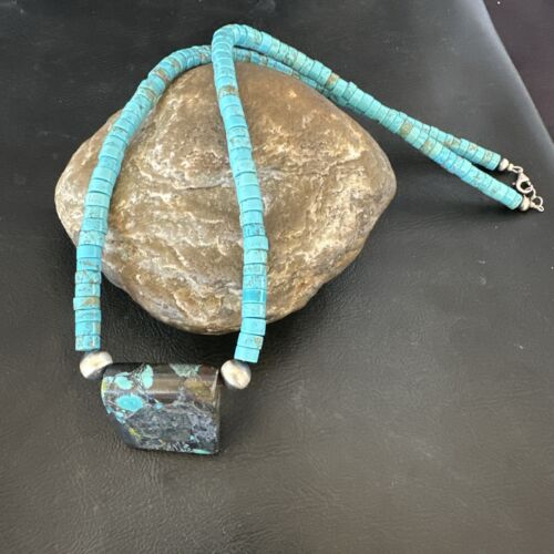 Navajo SpiderWeb Turquoise Heishi Pearls Necklace | Sterling Silver | 20" | Authentic Native American Handmade | 17091