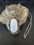 Navajo White Buffalo Turquoise Pendant Necklace | Sterling Silver | Authentic Native American Handmade | 15615