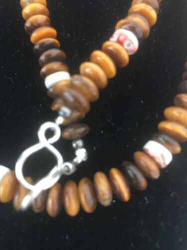 Men's Tiger Eye & Spiny Oyster Necklace | Navajo Pearls | Sterling Silver | 19" | 15227
