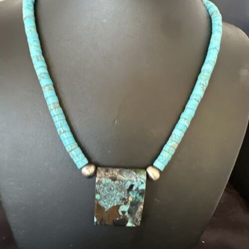 Navajo SpiderWeb Turquoise Heishi Pearls Necklace | Sterling Silver | 20" | Authentic Native American Handmade | 17094