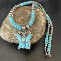 Navajo Butterfly Blue Ridge Turquoise Inlay Pendant Necklace | Sterling Silver | Native American Handmade | 16486