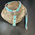 Men's and Women's Turquoise #8 Inlay Pendant Necklace | Navajo Sterling Silver | Authentic Native American Handmade | 17074