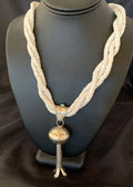 Navajo White Shell Blue Turquoise Necklace with Naja Pendant | Sterling Silver | 4" | 10955