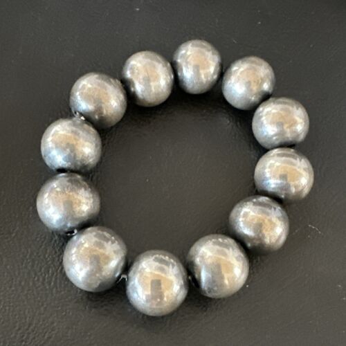 Navajo Pearls Stretch Bracelet | 14mm Beads | Sterling Silver | 7" | Authentic Native American Handmade | 15818