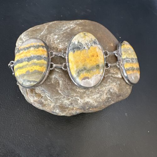 Bumblebee Jasper Navajo Sterling Silver Link Bracelet | 7.5" | Authentic Native American Handmade | 15054