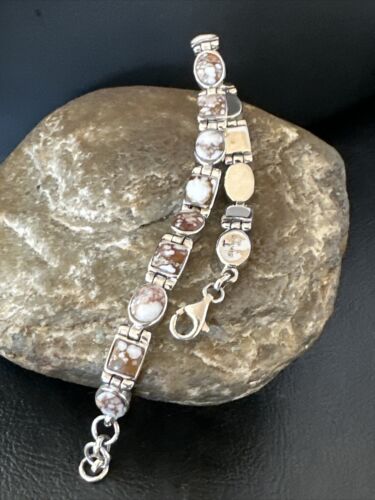 Women's Wild Horse Turquoise Navajo Link Bracelet | Sterling Silver | 8.5" | Authentic Native American Handmade | 16380