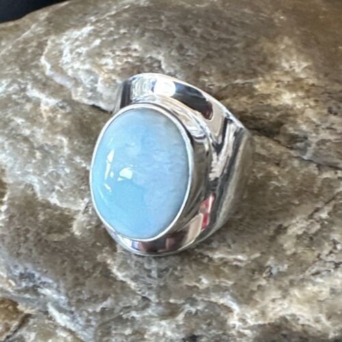 Navajo Blue Larimar Ring | Sterling Silver | Sz 8 | Authentic Native American Handmade | 16603