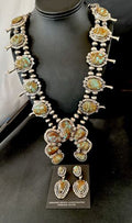 Navajo Blue Turquoise #8 Squash Blossom Necklace with Naja Earrings | Sterling Silver | 17204