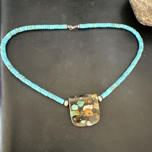 Navajo SpiderWeb Turquoise Heishi Pearls Necklace | Sterling Silver | 20" | Authentic Native American Handmade | 17089 - Masha USA