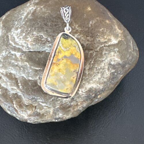 Navajo Bumblebee Jasper Pendant Necklace | Sterling Silver | Authentic Native American Handmade | 15965