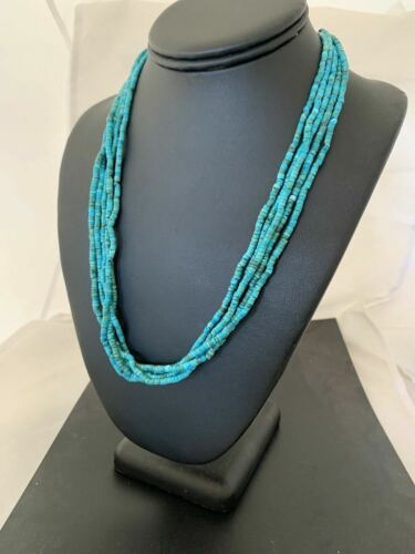 Native American Navajo Turquoise Heishi Necklace | Sterling Silver 5 Strand 2mm | 20" | 205