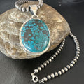Men's Navajo Blue Spiderweb Turquoise Pendant Necklace | Sterling Silver | Authentic Native American Handmade | 16196