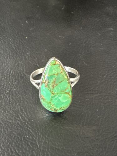 Navajo Green Mojave Turquoise Ring | Sterling Silver | Sz 10 | Authentic Native American Handmade | 15602