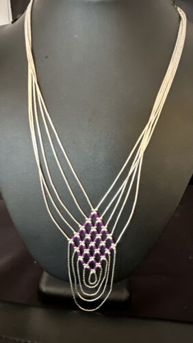 Navajo Crisscross Purple Sugilite Heishi Liquid Sterling Silver 5-Strand Necklace | 22" | 15879