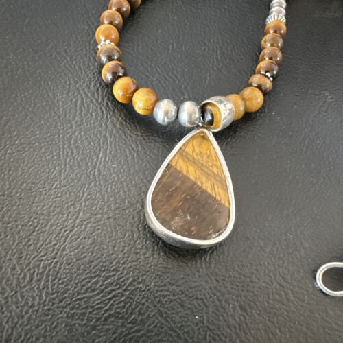 Southwestern Coffee Brown Tiger's Eye Pendant Necklace | Sterling Silver | 15863