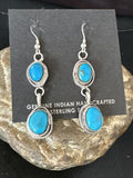 Kingman Turquoise Dangle Earrings | Navajo Handmade | Sterling Silver | Authentic Native American | 14864