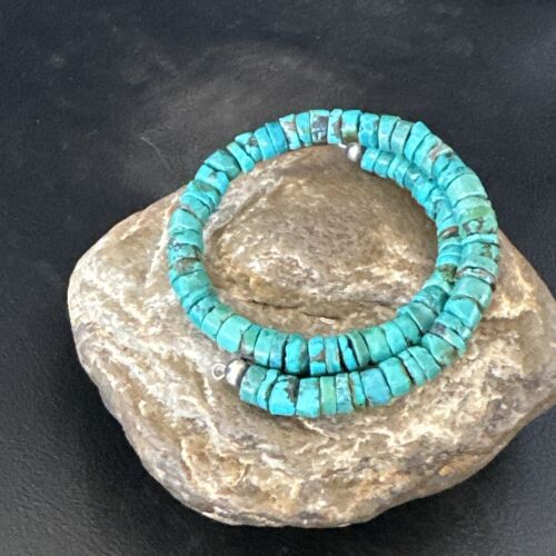 Navajo Turquoise Heishi Bracelet | Stainless Steel Memory Wire | 6mm | Authentic Native American Handmade | 17612