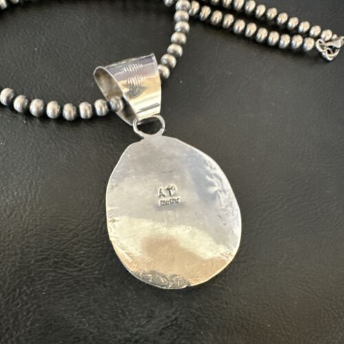 Men's White Buffalo Turquoise Pendant Necklace | Navajo Pearl Sterling Silver | 17041