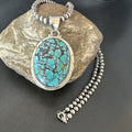 Men's Navajo Blue Spiderweb Turquoise Pendant Necklace | Sterling Silver | Authentic Native American Handmade | 16213