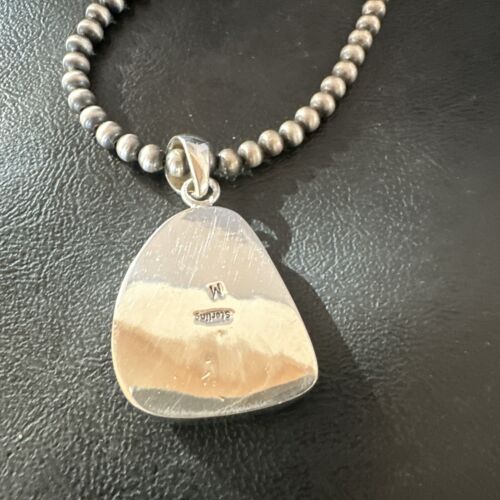 Navajo Blue Kingman Turquoise Pendant with Pearls | Sterling Silver Necklace | 20" | 17008