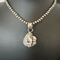 White Buffalo Turquoise Pendant | Navajo Pearls Sterling Silver Necklace 21" | Handmade Jewelry 17329