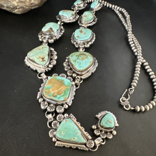 Navajo Blue Royston Turquoise Lariat Necklace | Sterling Silver | Handmade Native American Jewelry | 15271