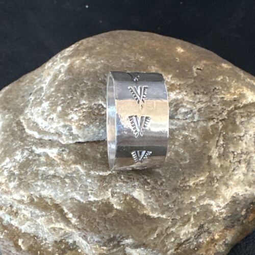 Men's Wide Band Navajo Stamped Ring | Sterling Silver | Sz 12 | Authentic Native American Handmade | 14980