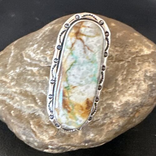 Navajo Ribbon Boulder Green Turquoise Ring | Sterling Silver | Sz 10 | 16270