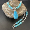 Navajo Blue Turquoise Pendant Necklace | Sterling Silver | Authentic Native American Handmade | 16652