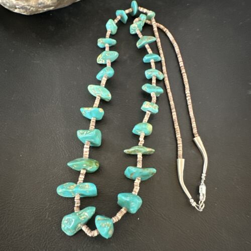 Navajo Royston Turquoise Shell Heishi Bead Necklace | Sterling Silver | 28" | Authentic Native American Handmade | 17449
