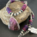 Navajo Purple Sugilite Pendant with Pearls | Sterling Silver Necklace | 21" | Authentic Native American Handmade | 10729