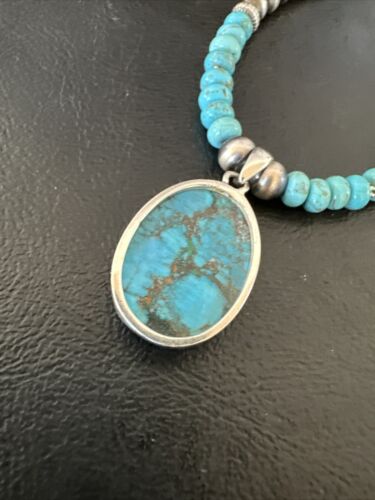 Navajo Blue Spiderweb Turquoise Pendant Necklace | Sterling Silver | Authentic Native American Handmade | 16649