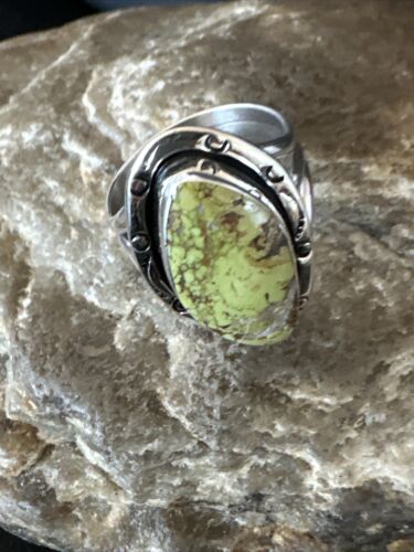 Navajo Green Gaspeite Ring | Sterling Silver | Sz 8 | Authentic Native American Handmade | 16398