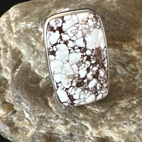 Women's Wild Horse Turquoise Ring | Navajo Sterling Silver | Sz 8 Adjustable | Authentic Native American Handmade | 15557