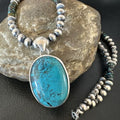 Men's Navajo Blue Spiderweb Turquoise Pendant Necklace | Sterling Silver | Authentic Native American Handmade | 16243
