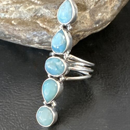 Navajo Blue Larimar Cluster Ring | Authentic Native American Sterling Silver | Multi-Stone | Sz 7.5 | 16152