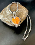 Navajo Orange Spiny Oyster Heart Pendant Necklace | Sterling Silver | Authentic Native American Handmade | 16297